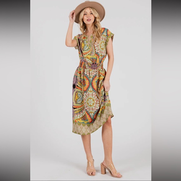 ShopEvelynne Dresses & Skirts - ShopEvelynne Multicolor Asymmetrical Paisley Midi Dress
